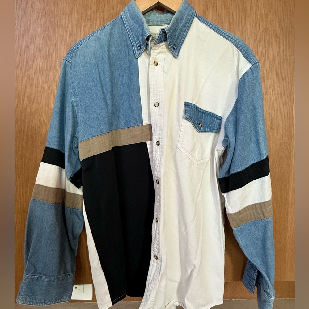 Vintage Express Rider made in Canada- Blue and white denim western shirt